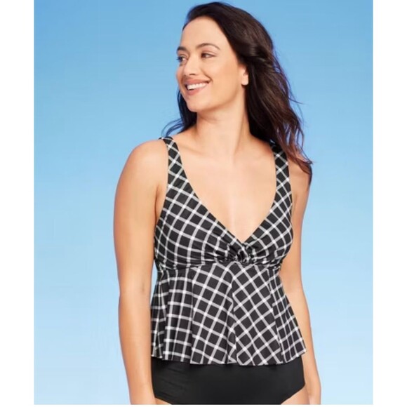 NWT Kona Sol Gingham Front Cropped Tankini Top - Picture 1 of 2